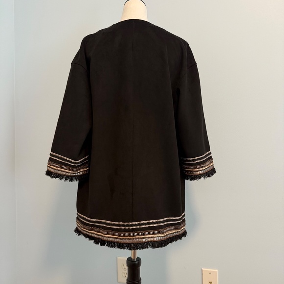 Zara Jacket Blazer‎ Beaded Detail Open Front Black Size S - Picture 3 of 8